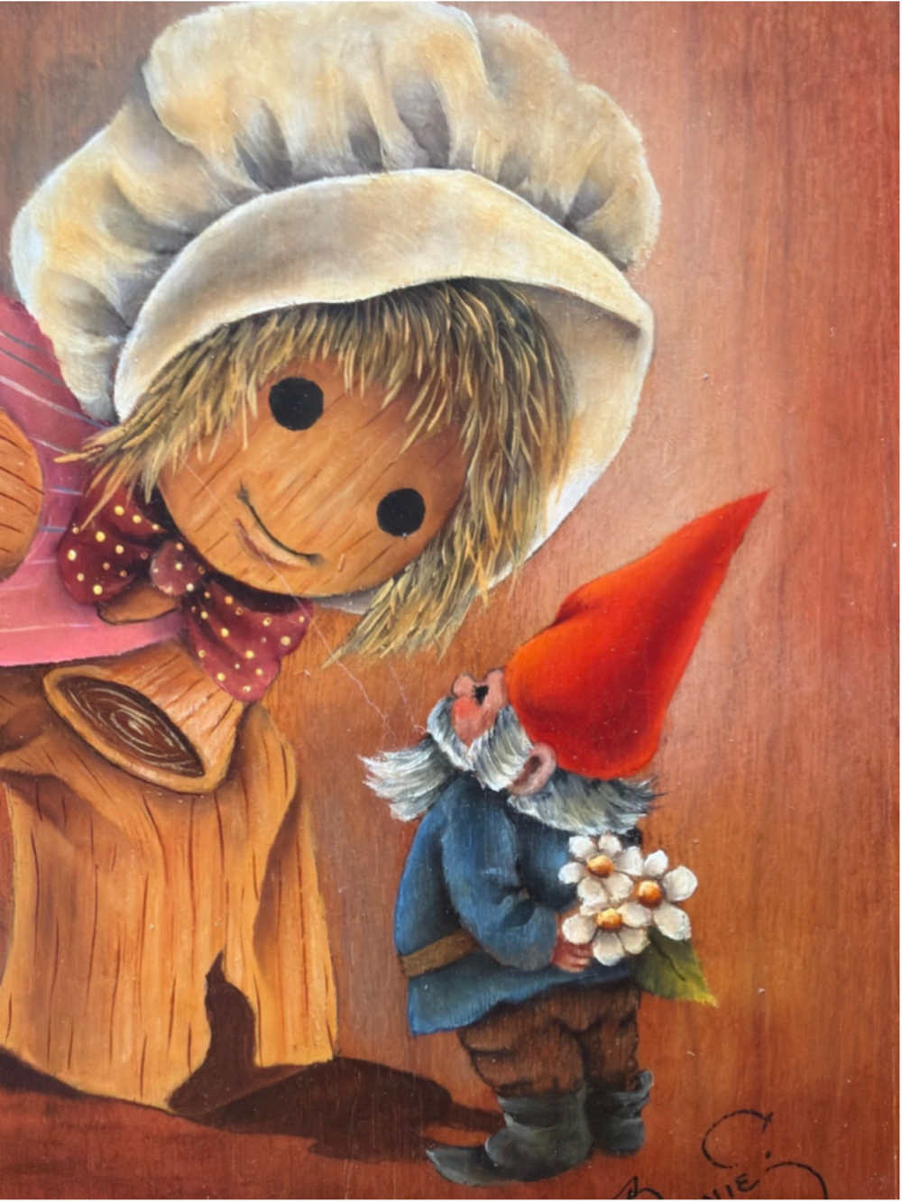 Vintage Hand Painted Wood Wall Rack Gnome Folk Art Scandinavian Cottagecore - Picture 5 of 6